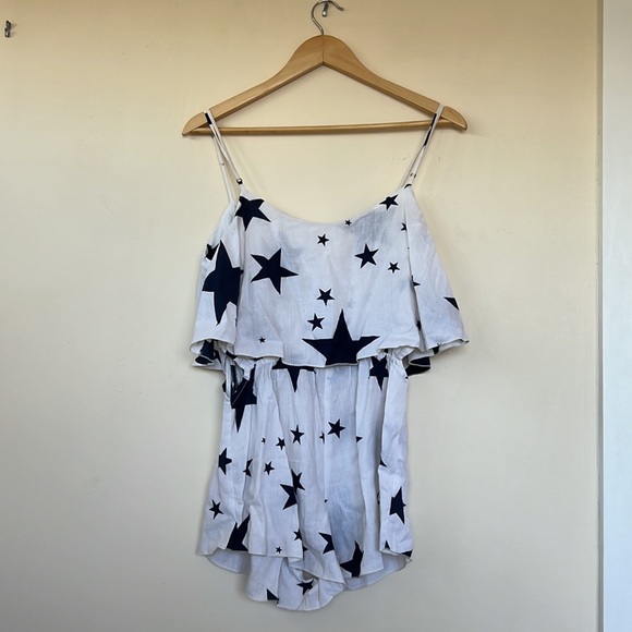 Anthropologie Indah Flounce Star Romper Swim Cover Up White Blue Cut Out Sz XS - Picture 7 of 10